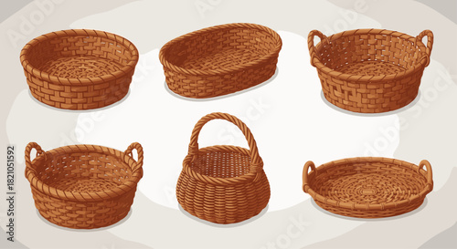 Charming collection of handwoven wicker baskets, perfect for rustic decor, farmhouse storage, or quaint country picnics and delightful presentations