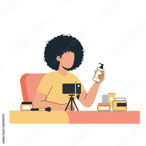 Content Creator Recording Beauty Product Review – Social Media Concept. Element design. Clip art. Vector illustration. Suitable for artwork design.
