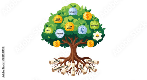 Ethical growth visualized conceptual money tree representing financial integrity and governance