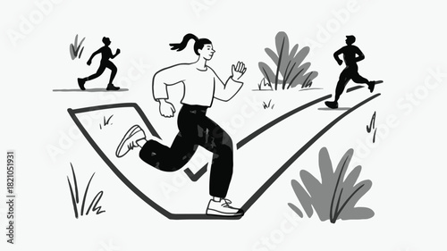 Dynamic illustration of a person in activewear jogging outdoors conveying fitness health and an active lifestyle suitable for sports and wellness themes