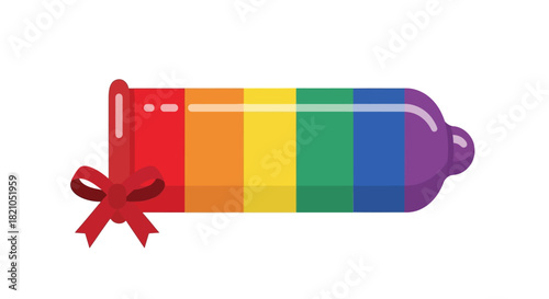 Symbolic representation of pride and secure intimacy through a rainbow condom image