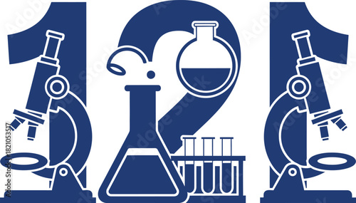 Numbers 1 and 2 with science laboratory equipment vector illustration