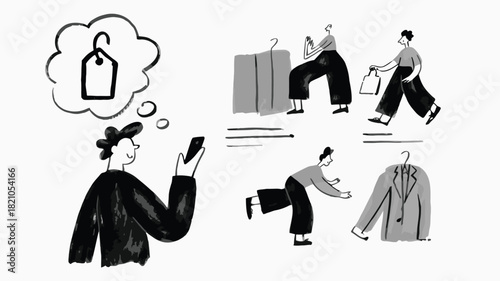 A smart shopper compares prices on their phone at a grocery store highlighting consumer choices and budget conscious decisions in a vibrant colorful illustration