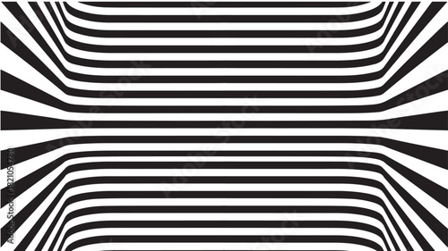 Black and white optical illusion with curved lines creating a visual effect.