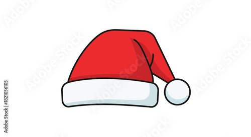 Charming red santa hat illustration with a white pom pom on a clean white background