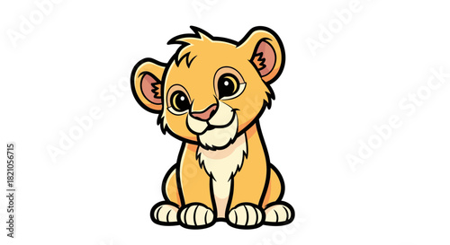 Cute Cartoon Lion Cub Smiling Illustration Isolated on White