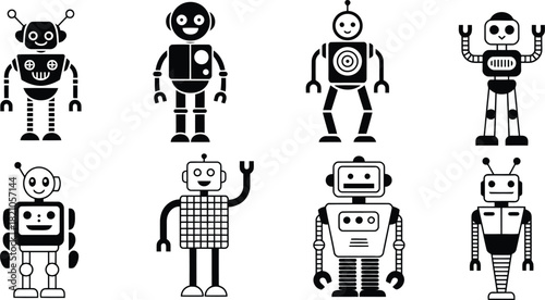 Various cartoon robots vector collection, cute futuristic design