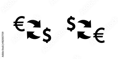 Currency exchange icon. Euro to dollar conversion arrow symbol. USD to EUR money swap sign