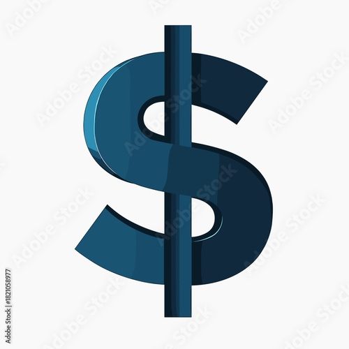 Dollar sign in three dimensional look on plain backdrop, illustrating financial concept. Dollar sign as symbol of wealth, money, currency. Abstract vector design for business.