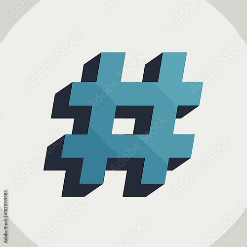 Simple hashtag sign in blue over white background, perfect for social media needs. Hashtag symbol is rendered in clean style with soft lighting, making it visually appealing.
