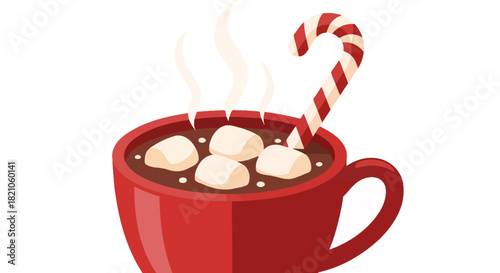 Festive warm cocoa delight with marshmallows and candy cane for winter holidays feeling