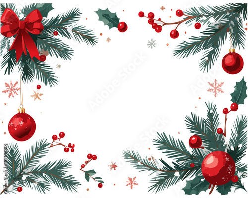 christmas background with fir branches and balls