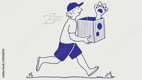 A cheerful whimsical delivery person in a vibrant blue hat rides a bicycle carrying a package perfect for logistics shipping or courier service themes
