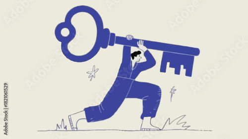 Stylized graphic of a person wearing a blue jumpsuit depicted in a clean modern vector illustration style suitable for diverse design applications