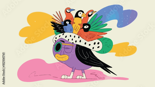 Majestic royal figure illustration with a unique non metallic crown rendered in vibrant cmyk colors suitable for regal and historical themes