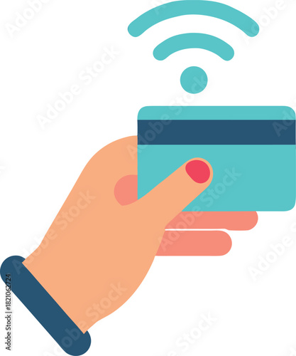Hand Holding Card with Wireless Signals