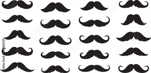 Diverse Black Mustache Collection Set on White Background