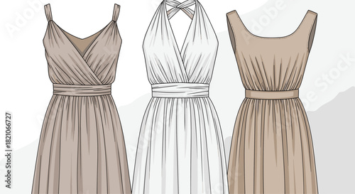 Elegant dress collection for fashion designers showcasing stylish silhouettes and flowing fabrics perfect for summer and special occasions