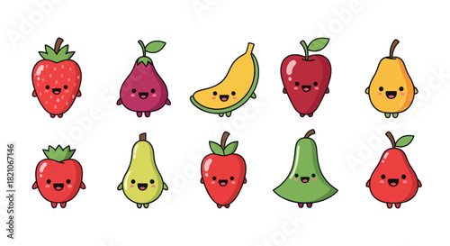 Cartoon fruits collection with happy expressions for various design projects