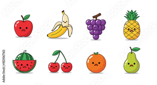 Cartoon fruits collection with expressive faces for healthy eating concepts