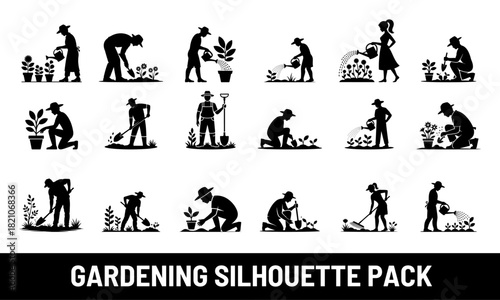 Gardening Silhouette Pack | Farmer, Planting, Watering, Garden Work Vector Illustration
