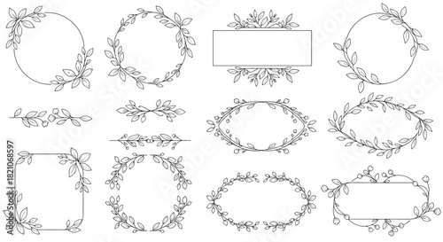 Elegant floral frames and borders for wedding invitations and brand elements, perfect for adding a touch of nature to your design projects