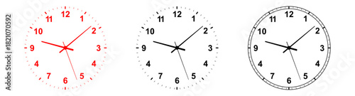 Vintage and modern clock faces with Roman numerals and retro hands. Blank clock dial with hours, minutes, and seconds hands. Victorian clock dial with hands. Roman and modern numbers. Vector