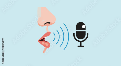 Voice recording concept with microphone and mouth, perfect for podcasting, speech recognition, or audio transcription projects now