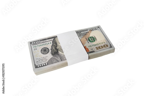 Stack of New One Hundred Dollar Bills on transparent background