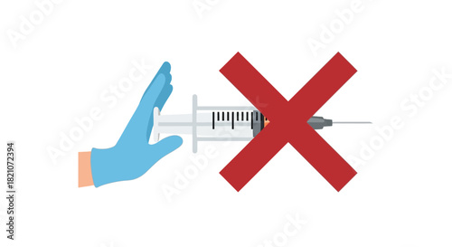 Stop sign with hand rejecting syringe injection isolated on