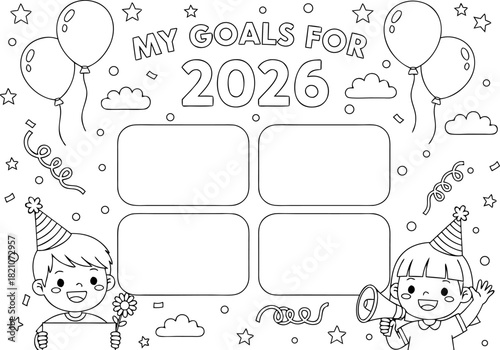 Engaging New Year Goals Coloring Pages for Children Future Planning Fun Activity Sheet