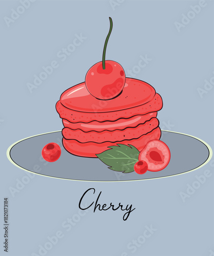Cherry Macaroon Illustation with Doodle Style