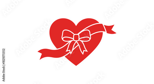 Red heart shape with a decorative bow and ribbon isolated on