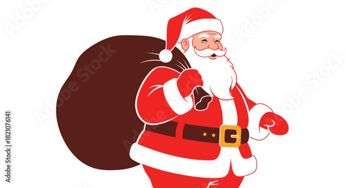 Cartoon santa claus holding a large sack of gift isolated on