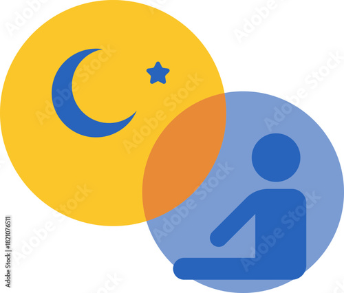 Illustration of Islamic Prayer with Crescent Moon and Star for Ramadan Theme