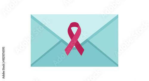 Pink ribbon on envelope for breast cancer awareness message