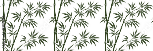 Elegant bamboo leaf pattern artwork with seamless repeating branches design. Minimalist botanical illustration ideal for natural themed decor projects. Clean oriental foliage background vector.