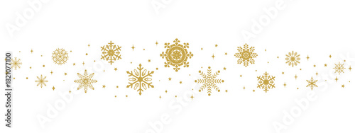 Golden ornate snowflake garland with twinkling winter accents, festive decorative border for Christmas season and holiday crafts