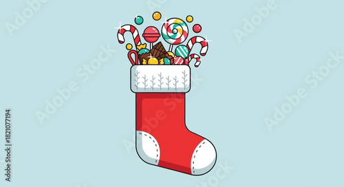 Christmas stocking overflowing with colorful candy and sweet treat illustration