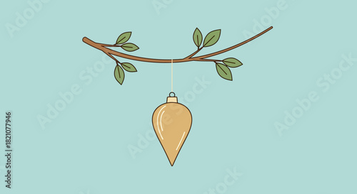 Simple illustration of a teardrop ornament hanging from a tree branch