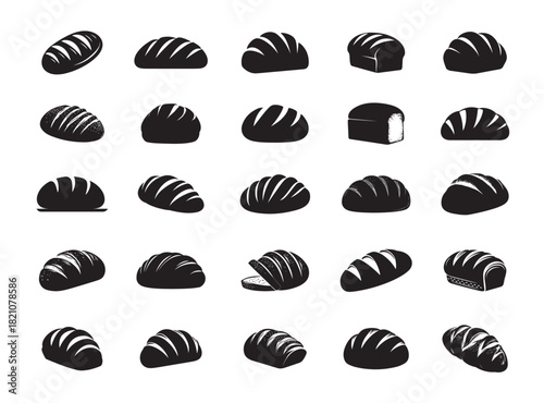 Collection of Loaf Bread Silhouettes in Black and White for Baking Concepts