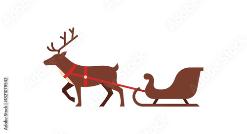 Brown reindeer pulling a sleigh isolated on