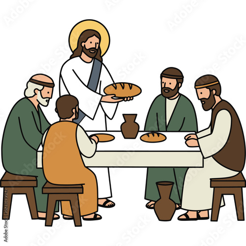 The Last Supper Illustration jesus christ disciples bible religion christianity bread table meal religious
