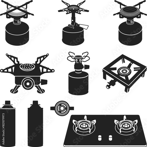 Gas Stoves Silhouette Cooking Set, gas stove icon set vector illustration isolated on white background,