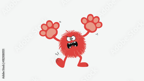 Adorable fluffy creature with disproportionately large paws rendered in a charming vector design with vibrant colors and clean lines perfect for playful illustrations and whimsical branding