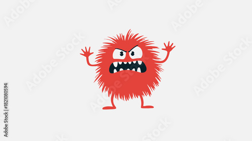 A vibrant stylized illustration of an angry fuzzy red monster with a bold expressive design perfect for playful or energetic themes