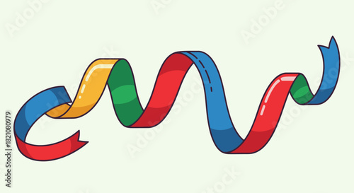 Colorful wavy ribbon streamer isolated on