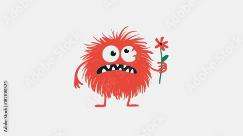 A charming round fluffy monster character with large expressive button eyes perfect for children s illustrations playful branding or whimsical designs