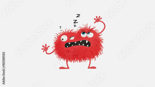 Whimsical illustration of a fluffy two headed monster with distinct personalities rendered in vibrant colors and suitable for playful designs and children s themes