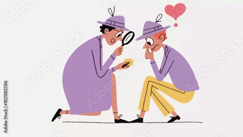 Two detectives meticulously examining a crucial clue together illustrating a scene of investigation and discovery with a focus on detail and teamwork